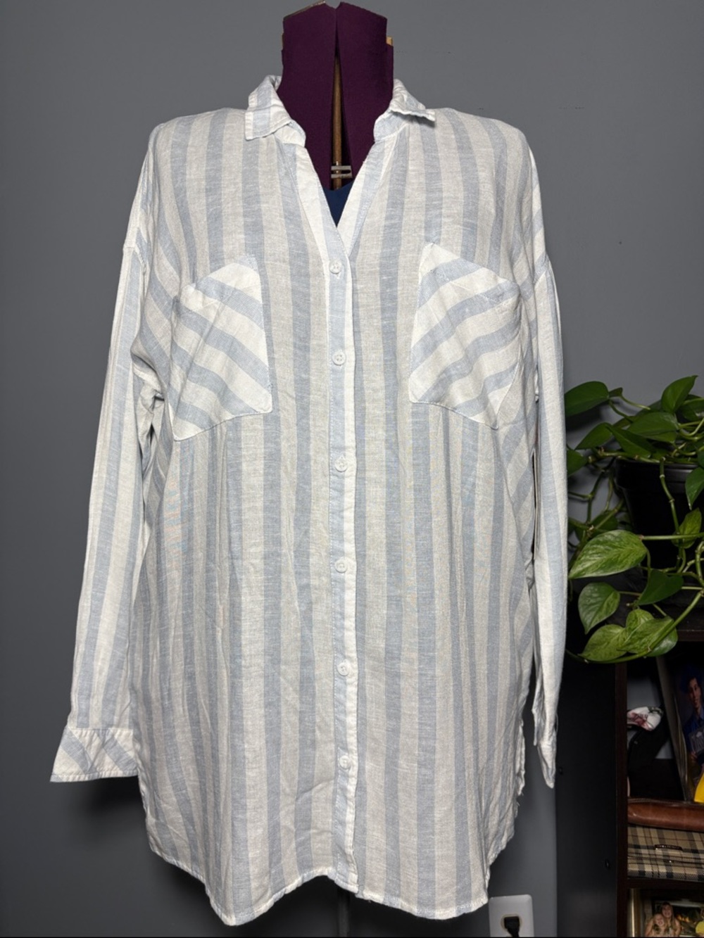 Thread & Supply Light Blue and White Striped Women's Button Down Shirt